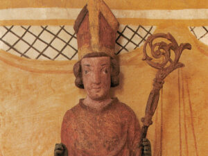 Nikolaus, Statue in der Kapelle St. Niklausen bei Kerns OW, um 1350/1375 (Ausschnitt).