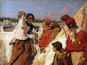 Anciennes chemises rouges (Camicie rosse) dans un tableau d'Umberto Coromaldi, 1898 (détail).