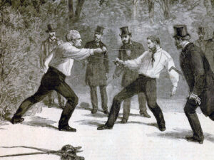 À l’époque moderne, les hommes se battaient souvent en duel pour recouvrer leur honneur.