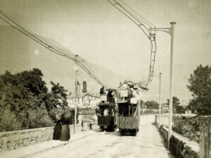 Electric tram in Montreux around 1890.