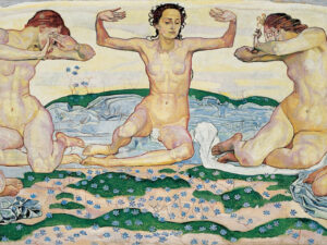In Ida Hoff’s interpretation, Ferdinand Hodler’s painting “The Day” depicts “the varying attitudes of women to the issue of women’s rights”. Ferdinand Hodler, “The Day”, 1899-1900 (detail).