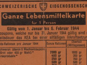 Carte de rationnement pour une personne, janvier 1944.