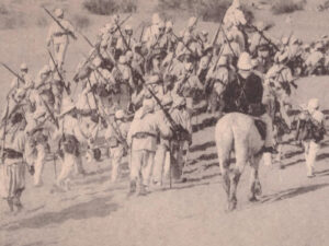 Foreign legionnaires marching in Algeria. Postcard dating from 1905.