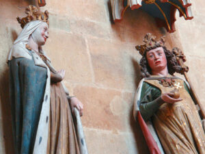 Statues d’Adélaïde et du roi Othon dans la cathédrale de Meissen (Saxe), par le Maître de Naumburg.