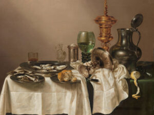 Still life by Willem Claeszoon Heda, 1634. The artist placed the silver salt cellar in the exact centre of the picture.