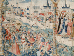 Tapisserie zur Belagerung von Dijon, um 1514-1520 (Ausschnitt).