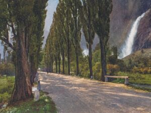 Postkarte einer Allee im Rhônetal, 1933.