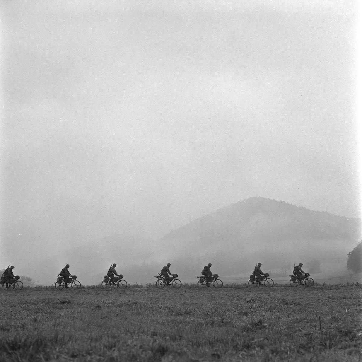 A military bike patrol in Winterthur, 1965.