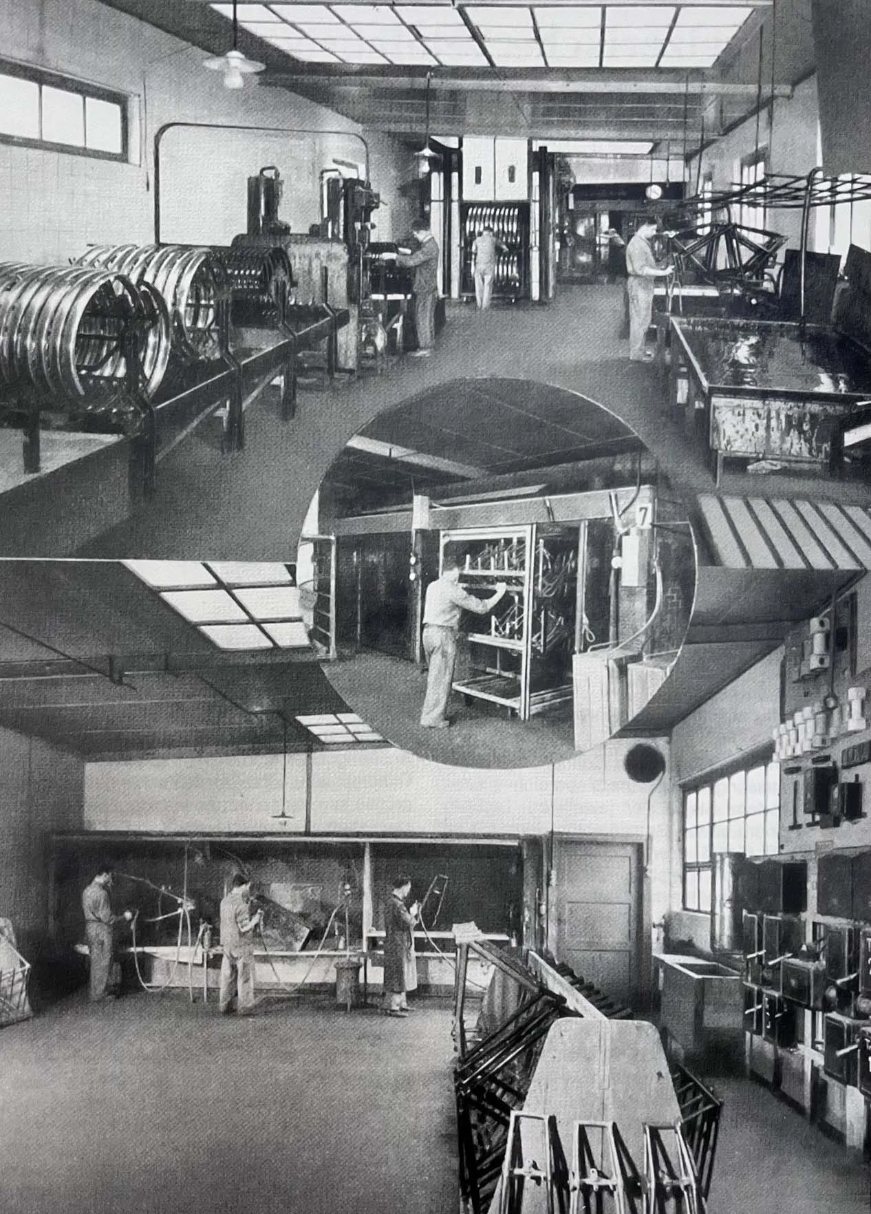 The enamelling department of Condor bicycle factory in Courfaivre (Jura), 1943.