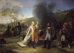 Treffen zwischen Napoleon und dem österreichischen Kaiser am 4. Dezember 1805. Gemälde von Antoine-Jean Gros, um 1810.
