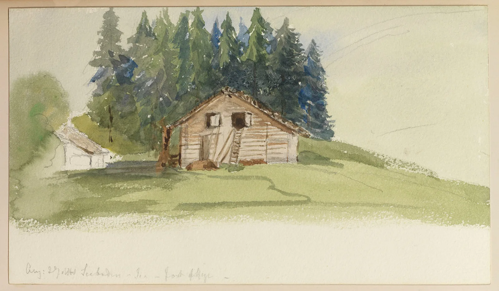 Beim Nachmittagstee gemalt: der Stall auf der Seebodenalp an der Rigi.