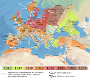 Spread of the Black Death in Europe.