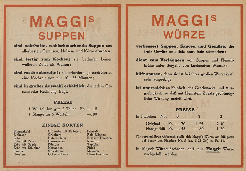 Eine vergleichsweise klassische Werbung für Maggi-Produkte um 1930.