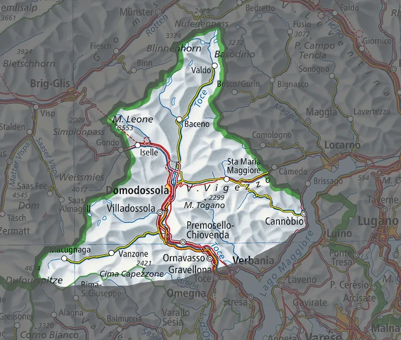 Die ungefähren Grenzen der Partisanenrepublik Ossola im Herbst 1944.