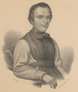 Alberich Zwyssig (1808-1854), compositeur du «Cantique suisse». Dessin de Heinrich Bodmer, 1876.