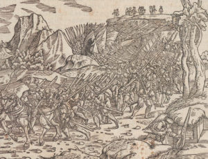 Berner Truppen erobern die Waadt. Holzschnitt von Johannes Stumpf von 1548.