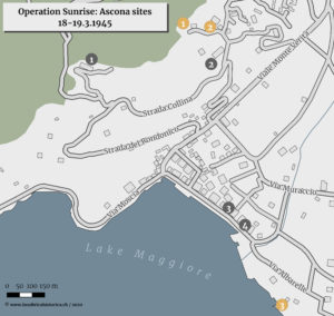 Karte von Ascona mit den wichtigsten Orten der Operation Sunrise.