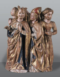 Le groupe de personnages représentant sainte Ursule et ses compagnons compte parmi les rares reliques conservées du couvent de Klingental, jadis richement meublé.