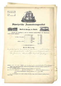 Contrat de 1855 par lequel Niederwil s’engage à prendre à sa charge les frais de voyage des émigrants.