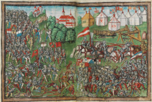 The Battle of Grandson, depicted in the Illustrated Chronicle by Diebold Schilling of Lucerne (detail).