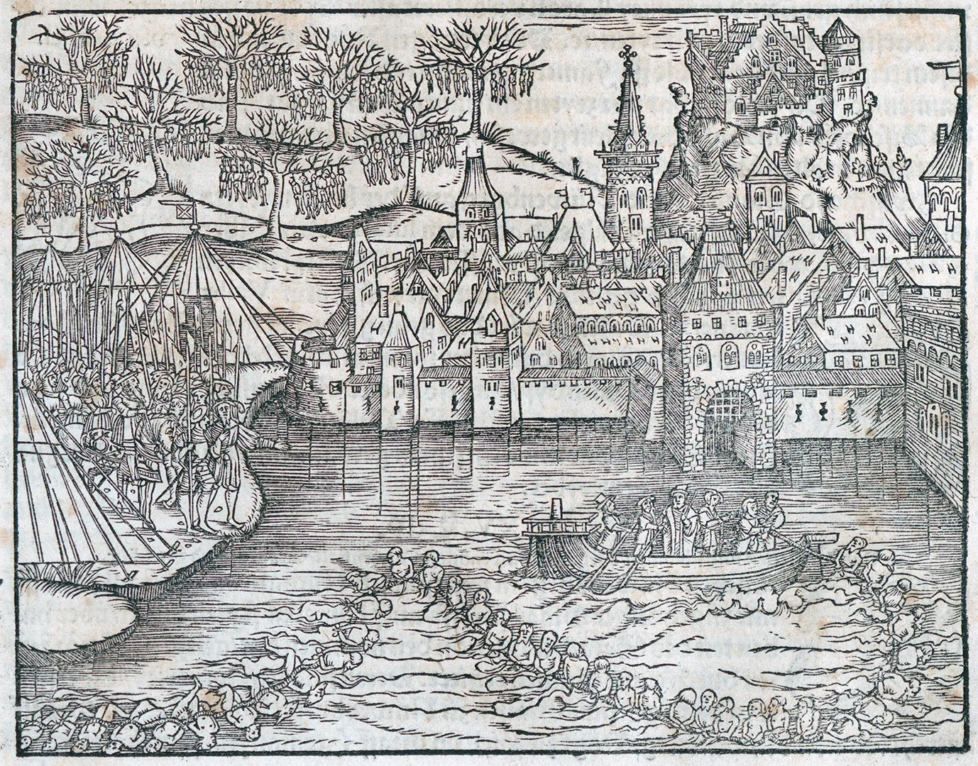 Die Hinrichtung der Besatzung von Grandson in der Darstellung von Johannes Stumpf, 1548.