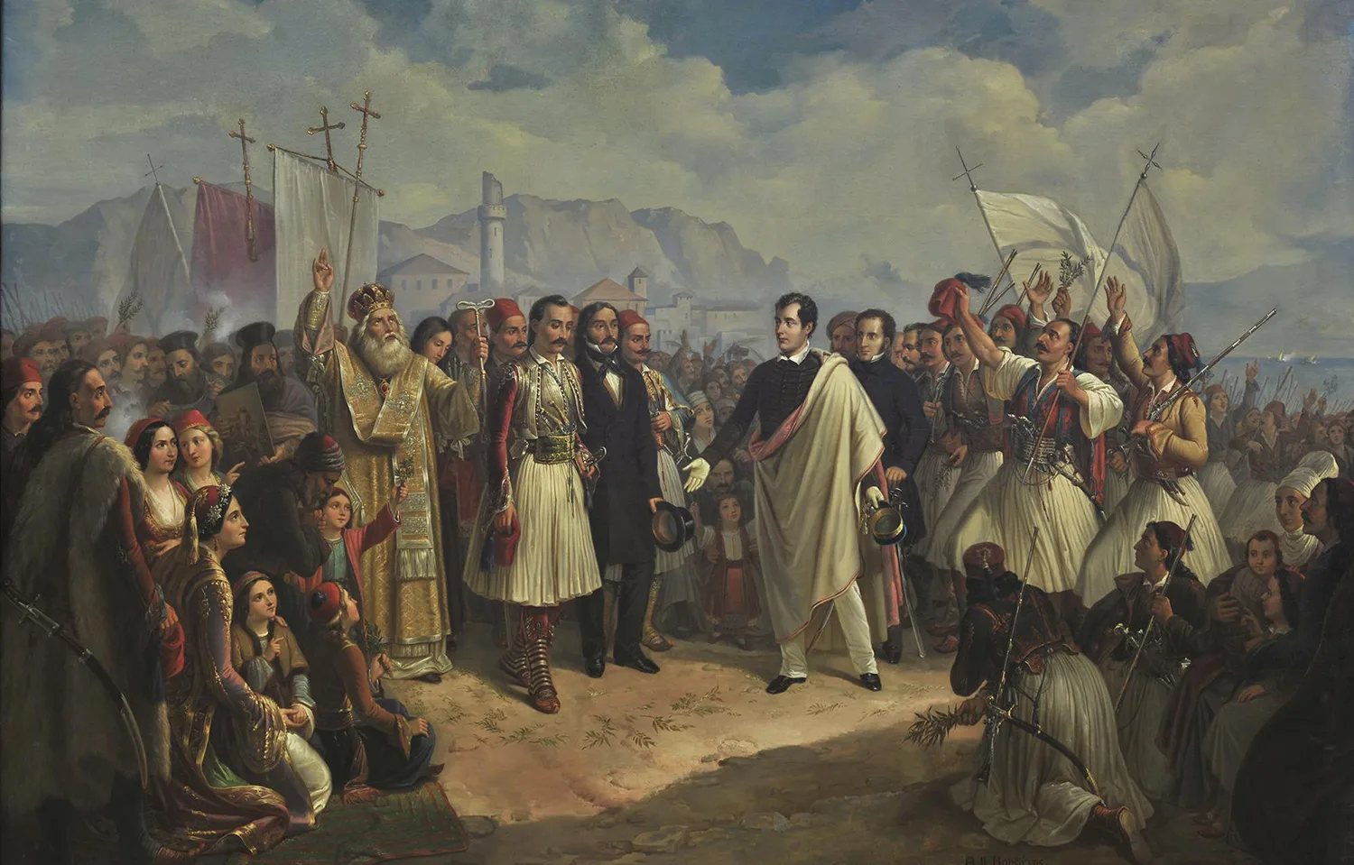 Der Empfang von Lord Byron in Messolonghi. Gemalt von Thodoros Vryzakis, 1861.