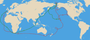 Map showing the third voyage of Captain James Cook.