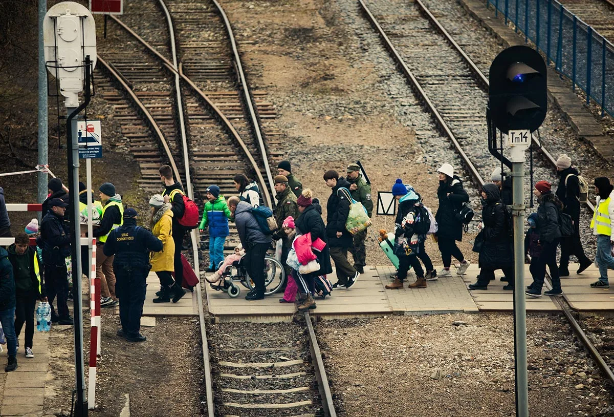 Ukrainische Flüchtlinge kommen am 7. März in Polen an.