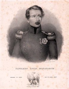 Ein Berner Artillerie-Hauptmann namens Charles Louis Napoleon Bonaparte. Lithografie, um 1836.