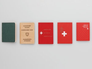 A series of Swiss passports, 1915–2003.