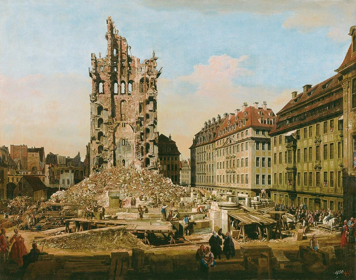 Bellotto stellte die Zerstörung in Dresden in einem Gemälde von 1765 dar.