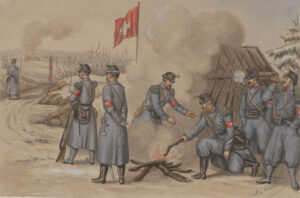 Soldats genevois mobilisés à la frontière en 1871.