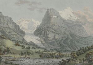 Unterer Grindelwaldgletscher und der Berg Eiger, Radierung von Gabriel Lory um 1788.