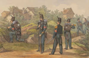 Carabiniers zurichois en opération, aquarelle, 1852.