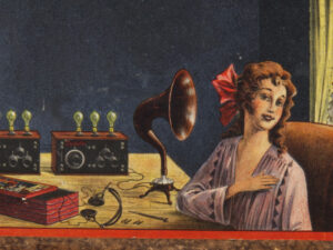 Image figurant sur l’emballage de la radio à tube à monter soi-même «Radiofee II», 1923.