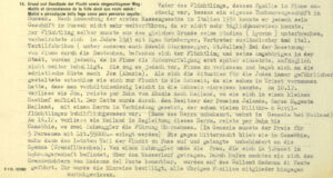 Einvernahmeprotokoll vom Februar 1944, das von der Aufnahme Edith Gruenbergers bei gleichzeitiger Abweisung der restlichen Familie berichtet.