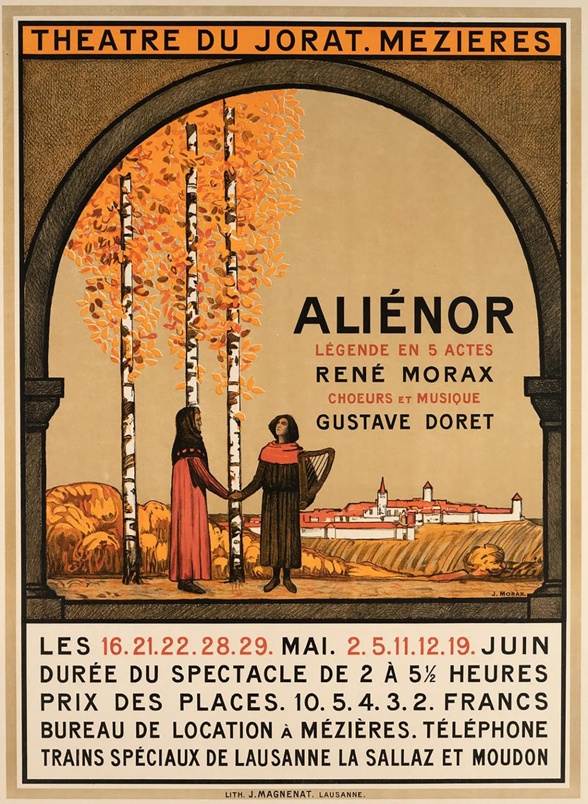 Plakat zur Aufführung von Aliénor in Mézières, 1910.