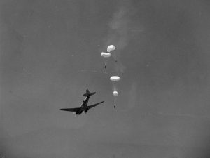 British supplies for northern Italian partisans being dropped from a Dakota C-47, spring 1945.