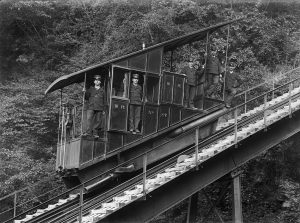 Staff of the funicular railway shortly after its inauguration, circa 1900.