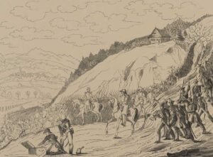 Graphic reproduction: Swiss Confederate troops at the gates of Fribourg.