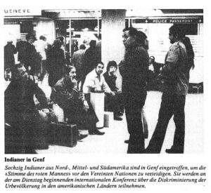 The “Thuner Tagblatt” carried a front-page report on the indigenous group’s arrival in Geneva, 20 September 1977.