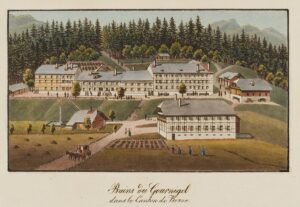 Print of the Kurhotel Gurnigelbad spa hotel, c. 1825.
