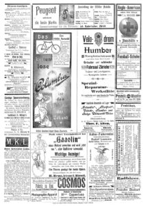 Anzeigeseite aus dem Schweizer Sportblatt, März 1898.