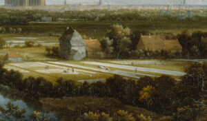 Workers in the bleaching fields are in miniature in Jacob van Ruisdael’s painting.