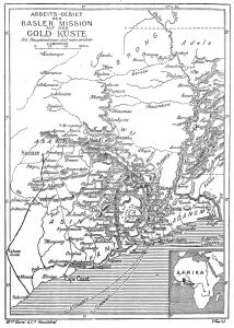 Map of the areas in which the Basel Mission operated on the Gold Coast, beginning of the 20th century.