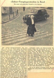 Article on the first «zebra pedestrian crossing» in Switzerland in the Automobil Revue, 1948.