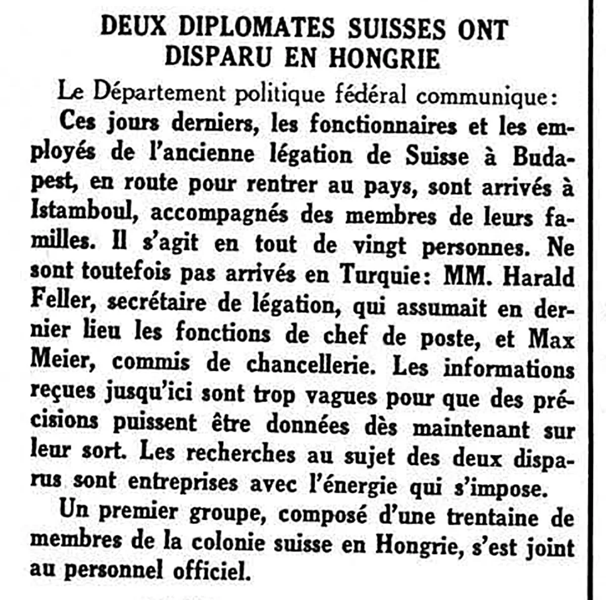 Article du Journal et feuille d'avis du Valais du 18 avril 1945.