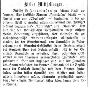 A notice in the NZZ on 13 December 1891 reporting the name change.