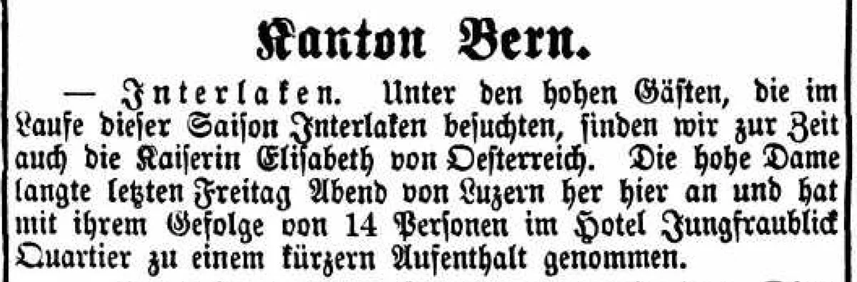 Kurzmeldung über die Kaiserin im «Intelligenzblatt für die Stadt Bern» vom 14. September 1892.