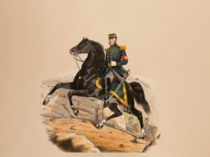 Le colonel Jean-Louis Aubert à cheval en uniforme ordonné 1861.